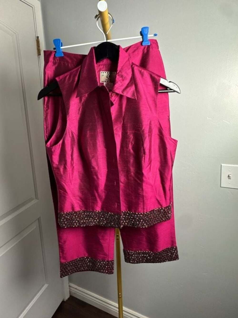 ICE Petite Women's 2-Piece Fuchsia Silk Set with Embellished Hem